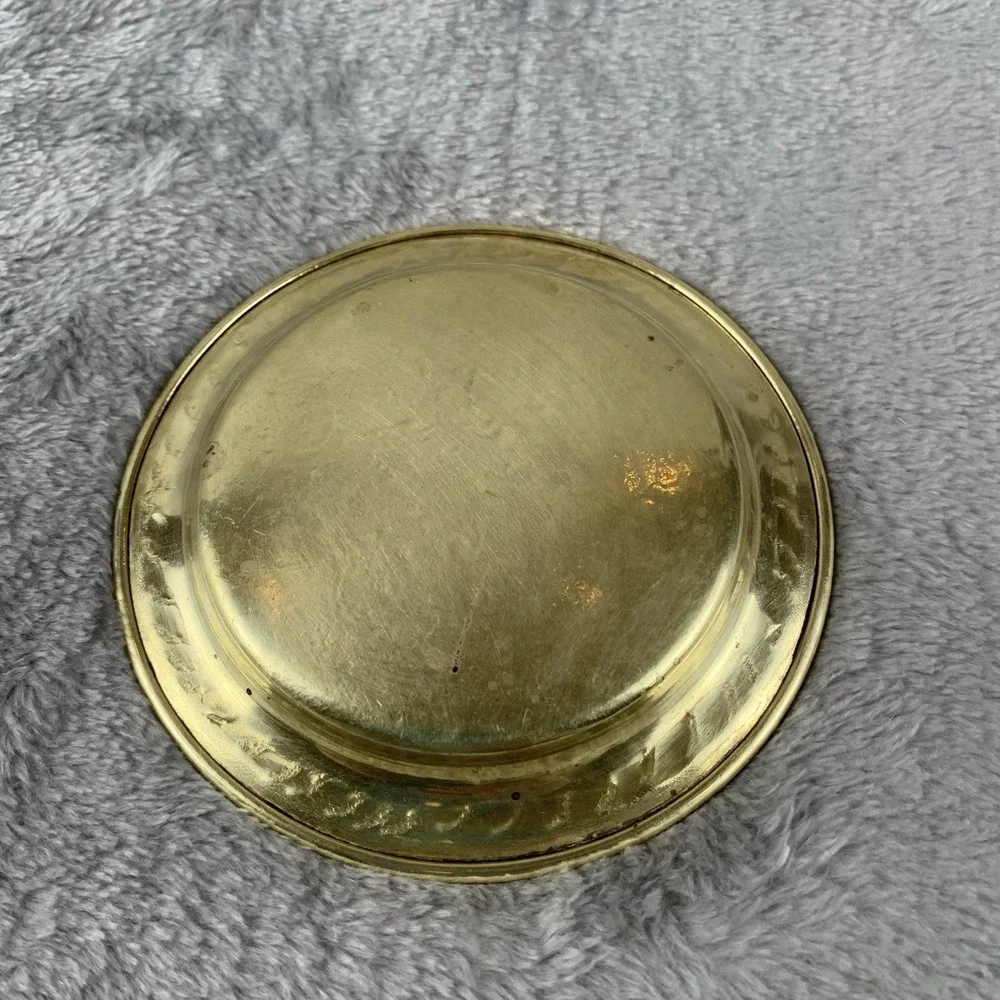 Vintage Engraved Inlaid Small Plate Tray Decorative Copper Brass Silver Patina